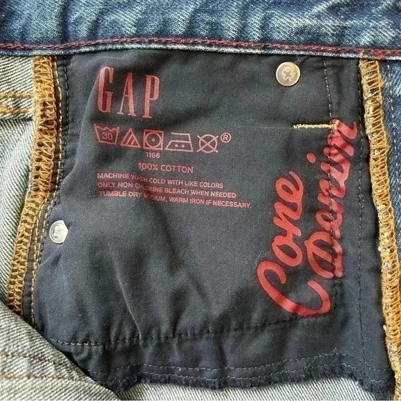 GAP Cone Denim  High Waisted Straight Leg Jeans Distressed Blue Size 25 - Picture 12 of 15